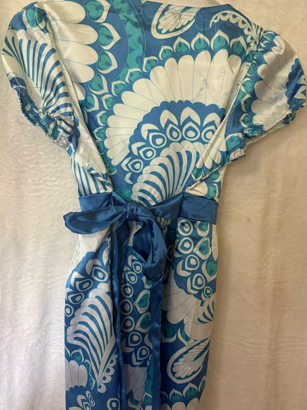 Pierri New York Blue & White Blouse Short Sleeve Tie Waist Top - Picture 2 of 3